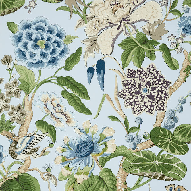 Thibaut Hill Garden Wallpaper in Spa Blue